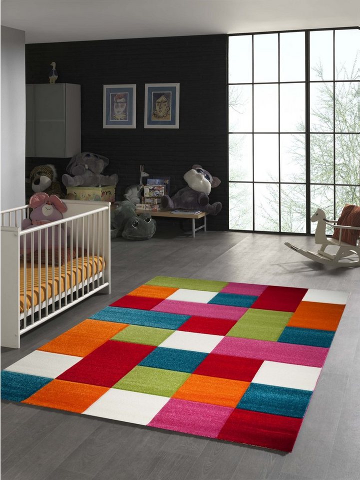 Kinderteppich Kinderteppich Karo Muster Multicolour, TeppichHome24, rechteckig, Höhe: 1.3 mm von TeppichHome24