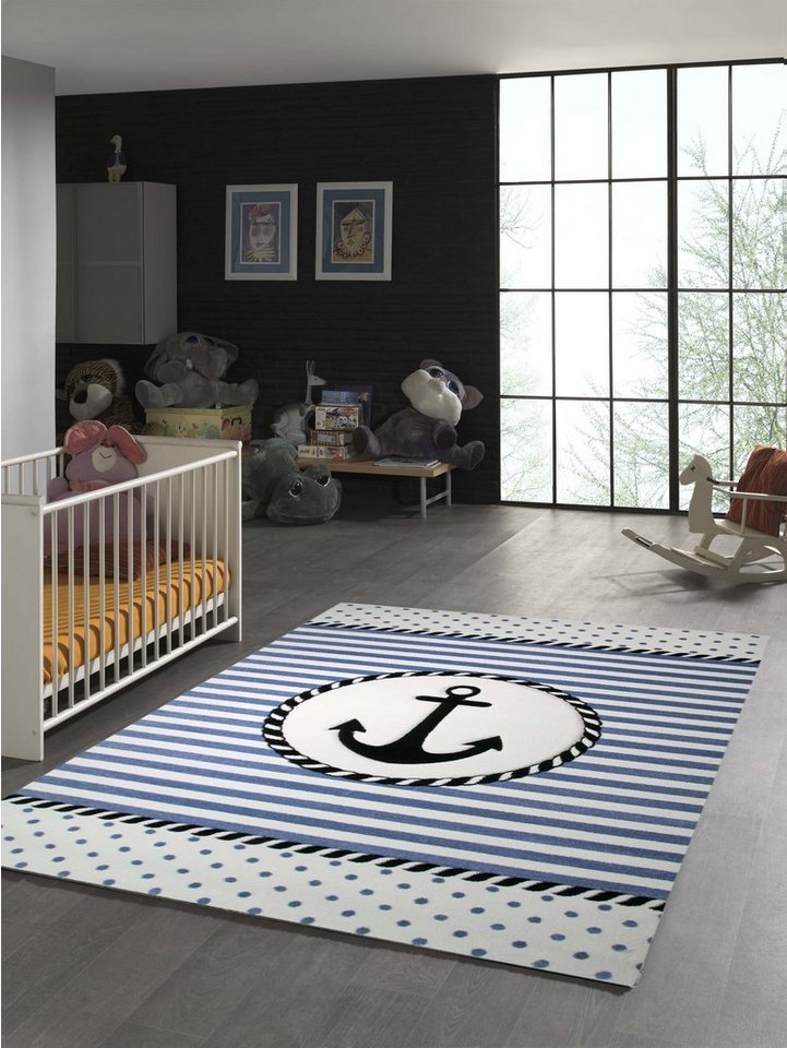 TeppichHome24 Kinderteppich Kinderteppich Maritim mit Anker in Blau Creme, rechteckig, Höhe: 1.3 mm TeppichHome24 Kinderteppich Kinderteppich Maritim mit Anker in Blau Creme, rechteckig, Höhe: 1.3 mm von TeppichHome24