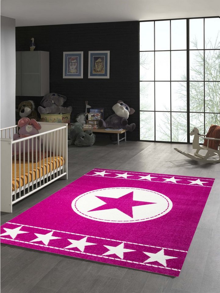 Kinderteppich Kinderteppich Sterne Pink Creme, TeppichHome24, rechteckig, Höhe: 0.9 mm von TeppichHome24