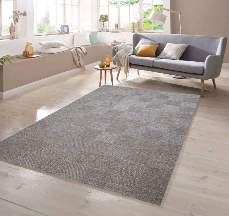 TeppichHome24 Outdoorteppich In & Outdoor Teppich Karo Muster in Grau, rechteckig, Höhe: 7 mm von TeppichHome24