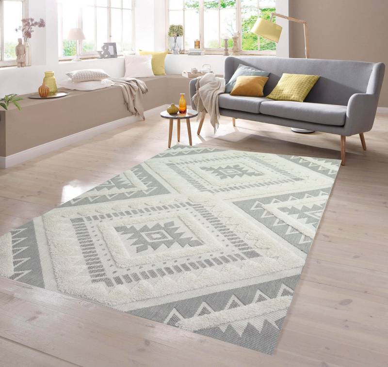 TeppichHome24 Outdoorteppich In- & Outdoor Teppich Rautenmuster Hoch Tief Effekt in grau, rechteckig von TeppichHome24