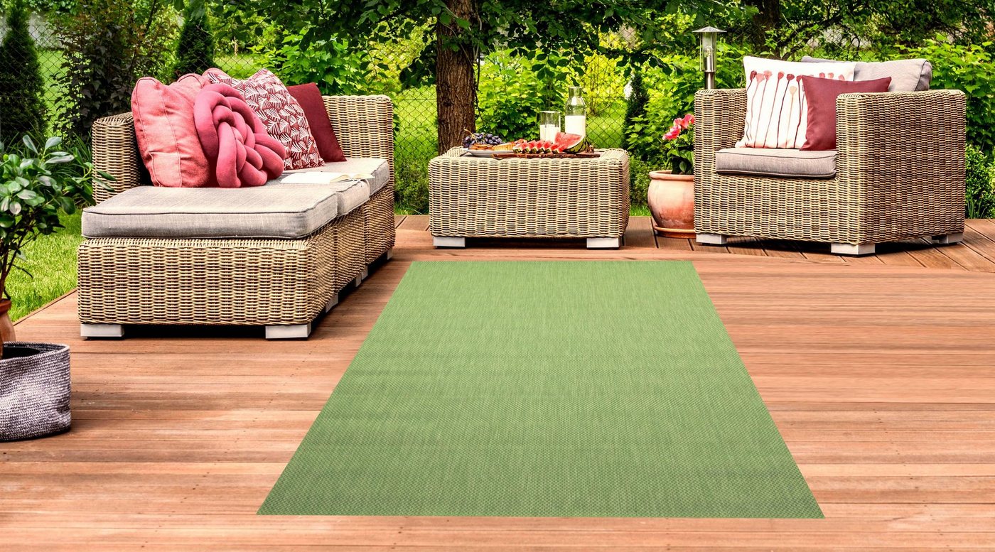 Outdoorteppich In- & Outdoor Teppich Unidesign grün, TeppichHome24, Rechteckig von TeppichHome24