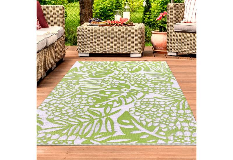 TeppichHome24 Outdoorteppich Nachhaltiger In & Outdoor-Teppich mit tropischem Design in grün, Rechteckig, Höhe: 5 mm von TeppichHome24