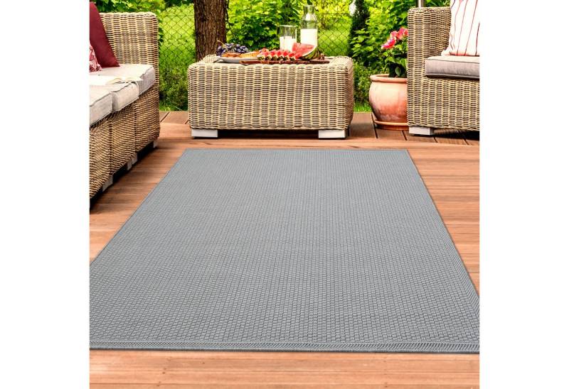 TeppichHome24 Outdoorteppich Stabiler In- und Outdoor-Teppich mit 3d-Effekt, grau, Rechteckig, Höhe: 5 mm von TeppichHome24