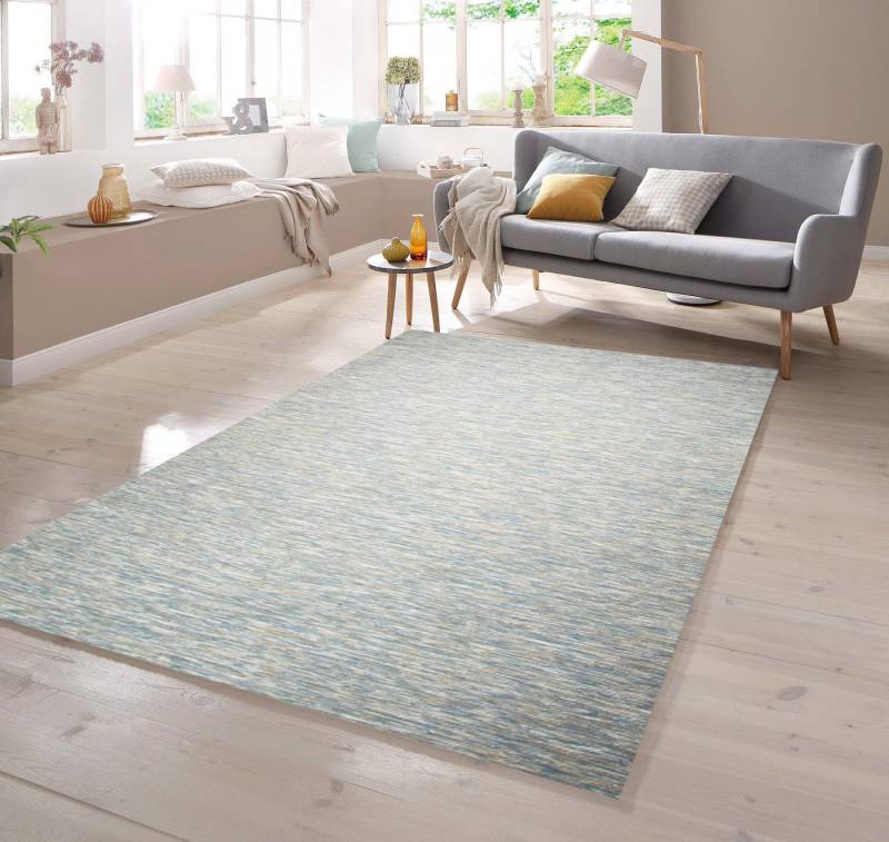 TeppichHome24 Teppich Teppich beidseitig nutzbar Farbe Blau, rechteckig, Höhe: 5 mm von TeppichHome24
