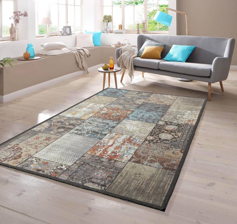 TeppichHome24 Teppich Moderner Teppich mit Quadraten gemustert mehrfarbig, rechteckig, Höhe: 7 mm von TeppichHome24