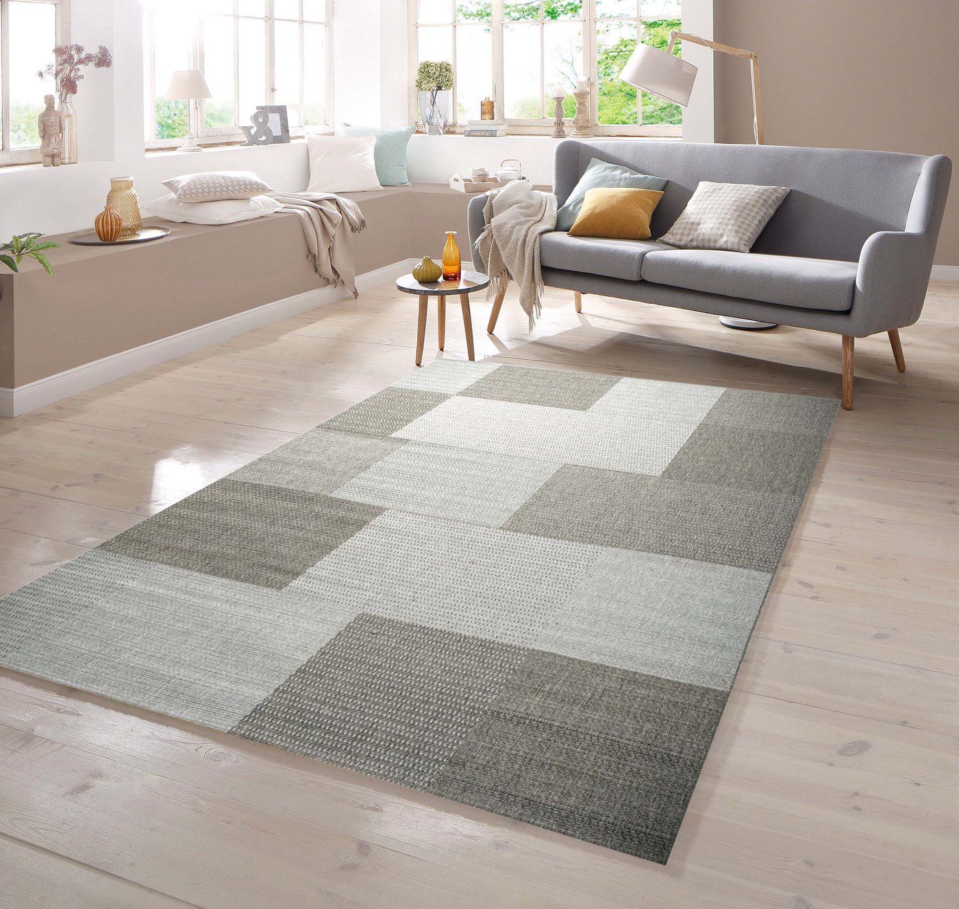 Teppich Teppich Sisal Optik Karo Design Grau, TeppichHome24, rechteckig, Höhe: 7 mm von TeppichHome24