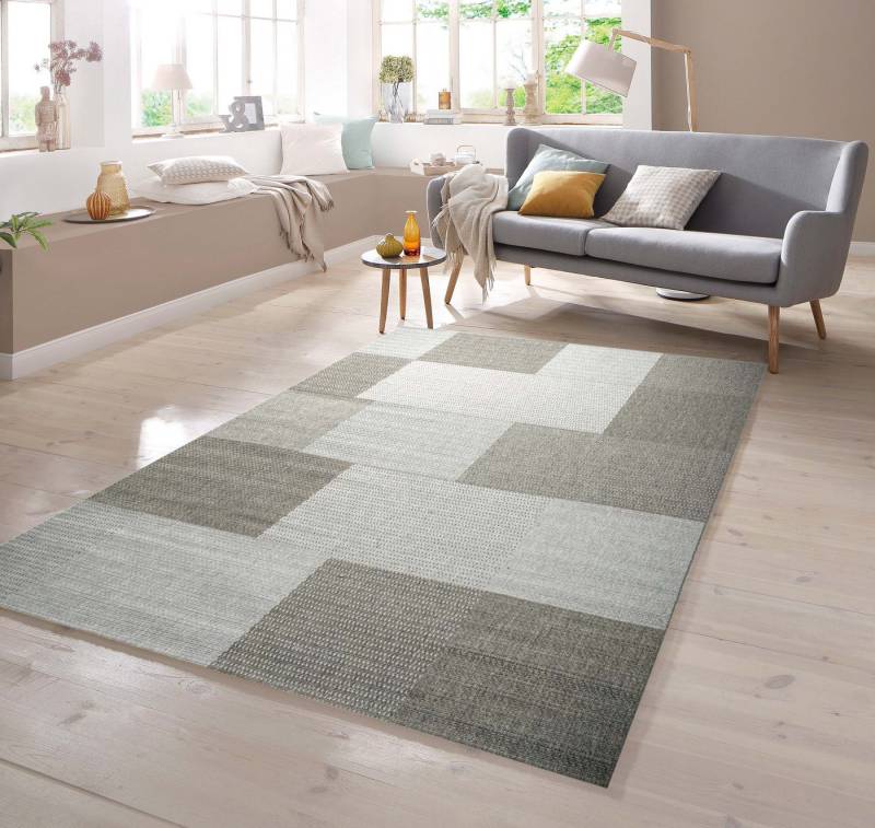 TeppichHome24 Teppich Teppich Sisal Optik Karo Design Grau, rechteckig, Höhe: 7 mm von TeppichHome24