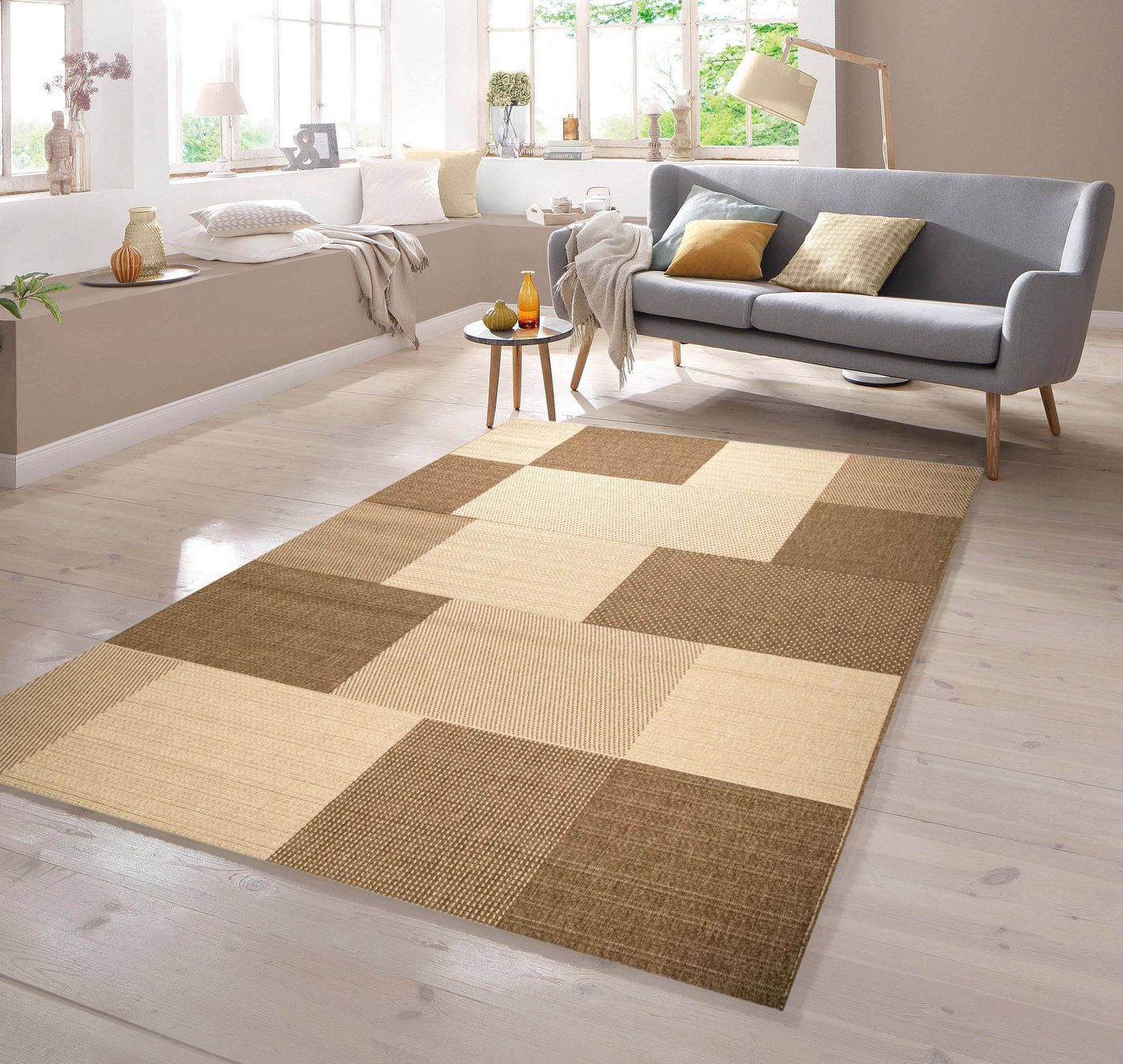 Teppich Teppich Sisal Optik Karo Design Braun Beige, TeppichHome24, rechteckig, Höhe: 7 mm von TeppichHome24