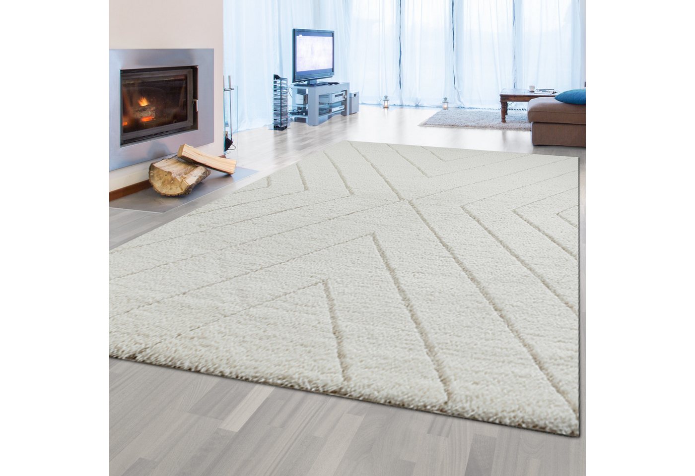 Teppich 3D-Teppich mit skandinavischem Flair in Weiß, Creme-beige, TeppichHome24, rechteckig, Höhe: 30 mm von TeppichHome24