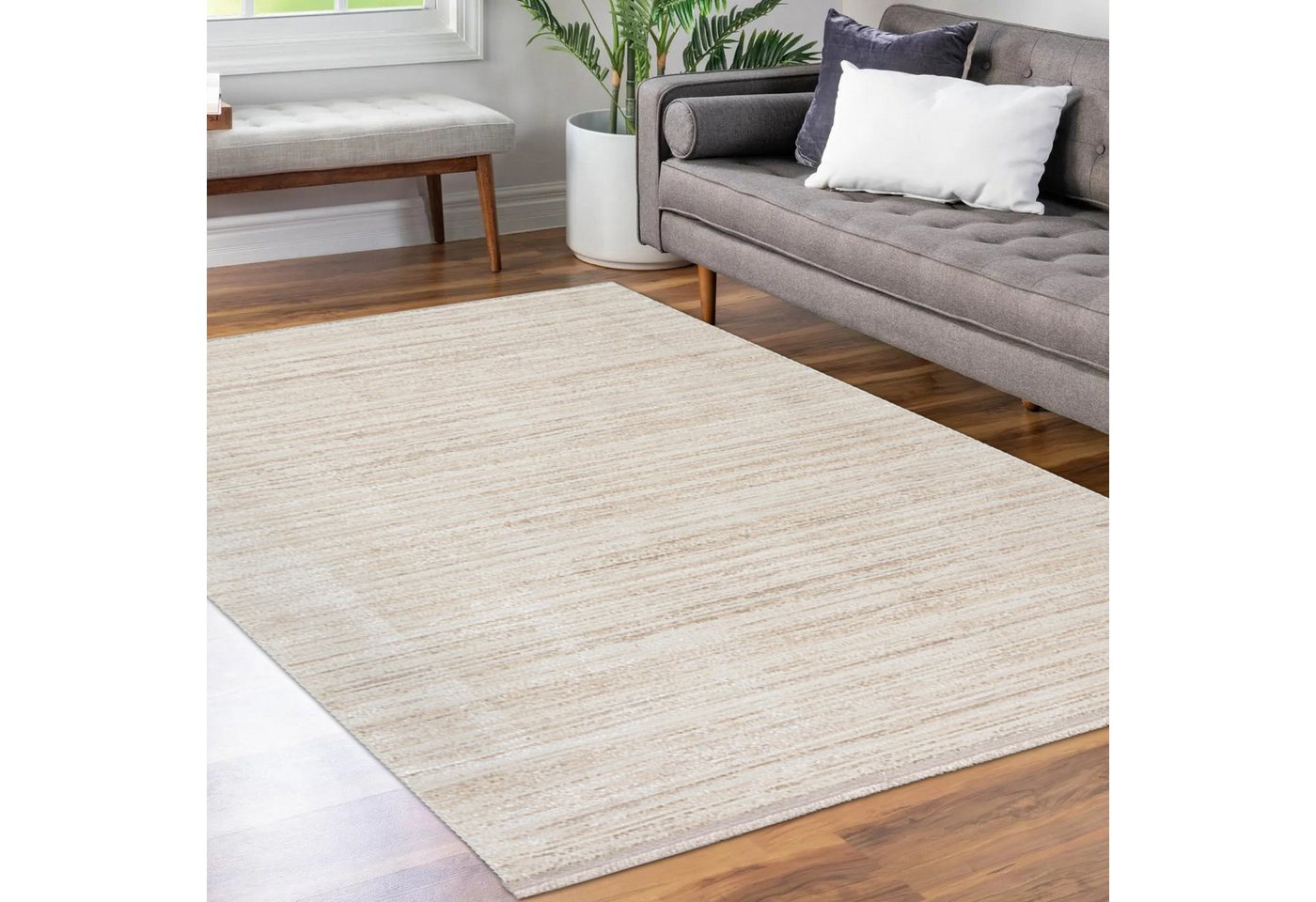 Teppich Moderner gestreifter Teppich in beige, TeppichHome24, rechteckig, Höhe: 5 mm von TeppichHome24