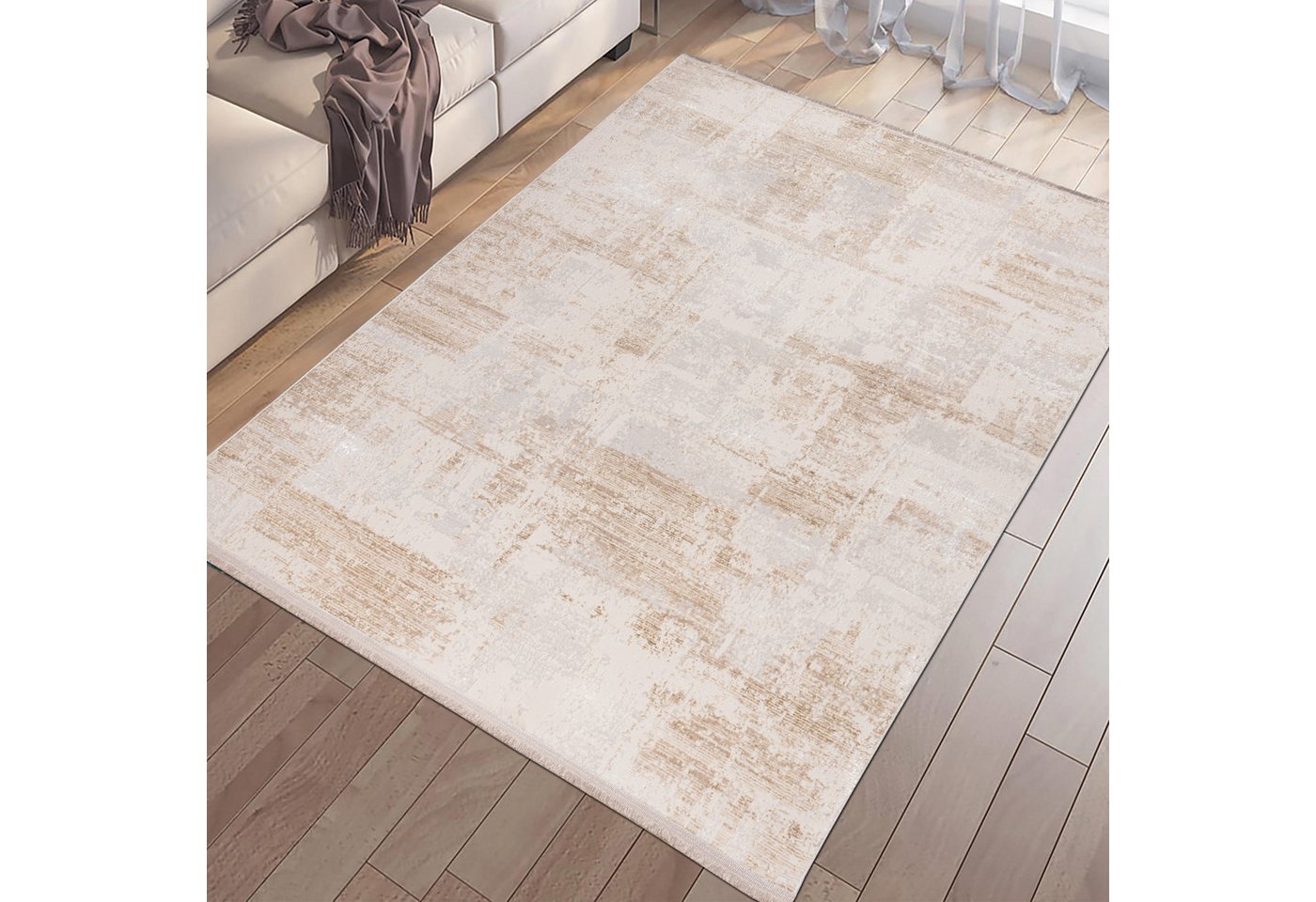 TeppichHome24 Teppich Moderner glänzender Wohnzimmer-Teppich in gold-weiß, rechteckig, Höhe: 5 mm TeppichHome24 Teppich Moderner glänzender Wohnzimmer-Teppich in gold-weiß, rechteckig, Höhe: 5 mm von TeppichHome24