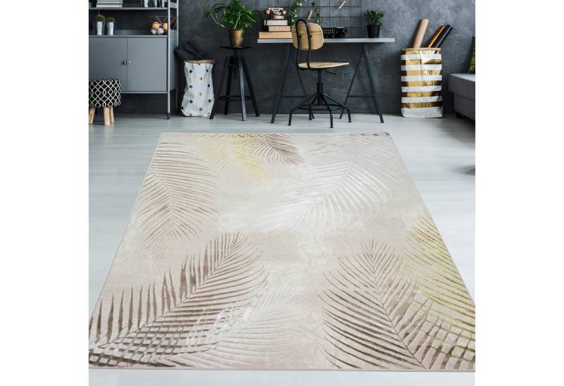 TeppichHome24 Teppich Designer Teppich Palmzweige creme grau gold, rechteckig von TeppichHome24