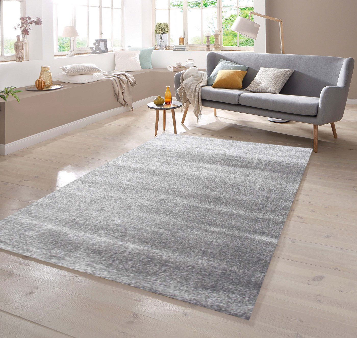 Teppich Designer Teppich Kurzflor mit Uni Design Silber, TeppichHome24, rechteckig von TeppichHome24