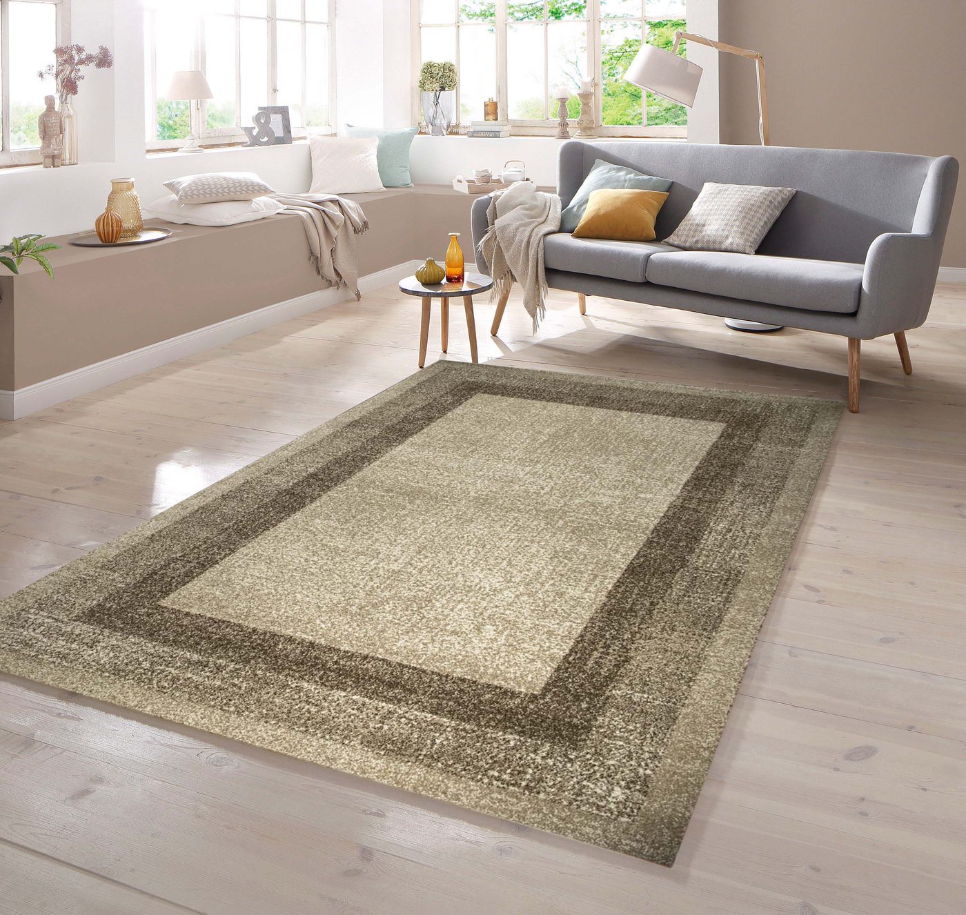 Teppich Designer Teppich mit Winchester Bordüre in Braun Beige Creme, TeppichHome24, rechteckig von TeppichHome24