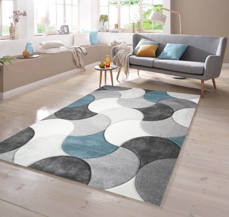 TeppichHome24 Teppich Designer Teppich mit Tropfen Muster in Türkis Grau Beige, rechteckig von TeppichHome24