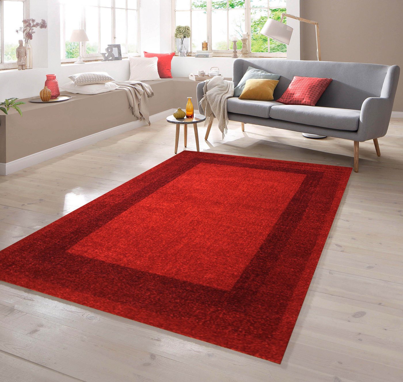 Teppich Designer Teppich mit Winchester Bordüre in Rot, TeppichHome24, rechteckig von TeppichHome24