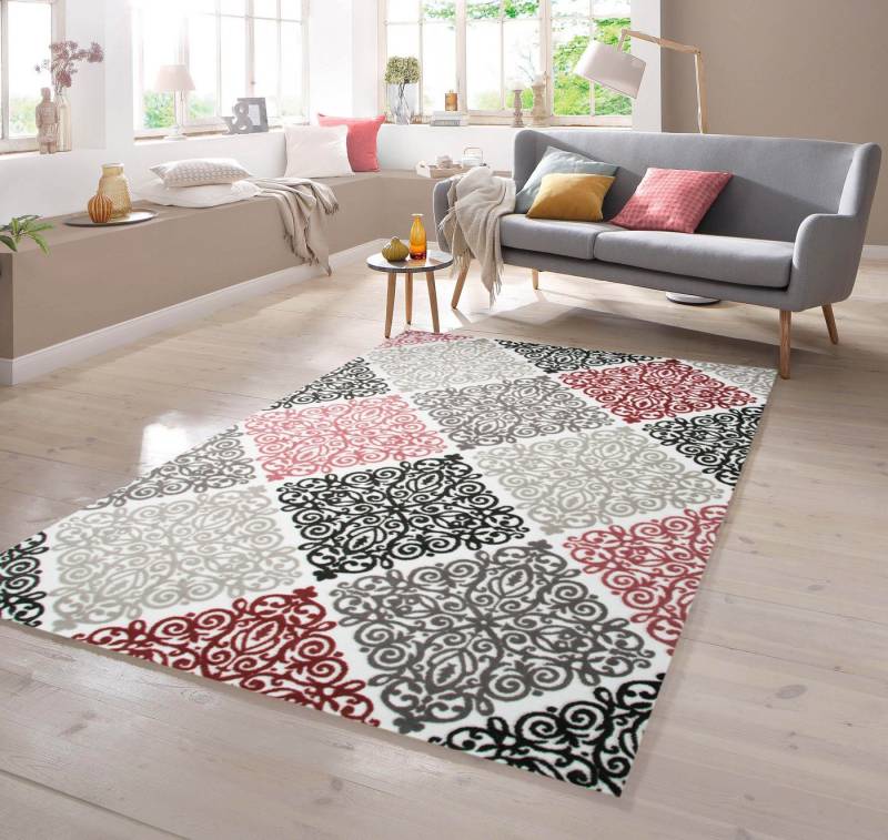 TeppichHome24 Teppich Moderner Teppich in Creme Beige Grau Anthrazit Rose, rechteckig von TeppichHome24