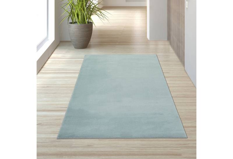 TeppichHome24 Teppich Hochflor Designer Teppich in sanftem uni design Blau, rechteckig von TeppichHome24