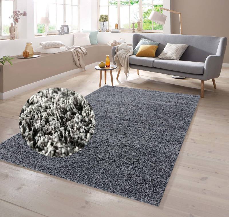 TeppichHome24 Teppich Shaggy Teppich in Uni Design Grau, rechteckig von TeppichHome24