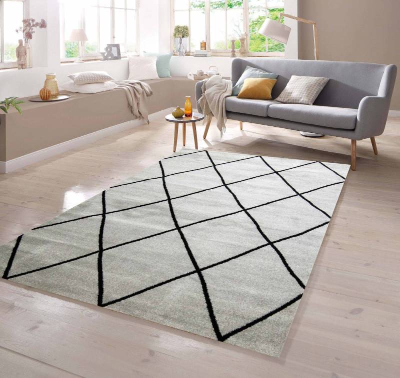 TeppichHome24 Teppich Skandinavischer Teppich Rautenmuster dunkelgrau schwarz, rechteckig von TeppichHome24