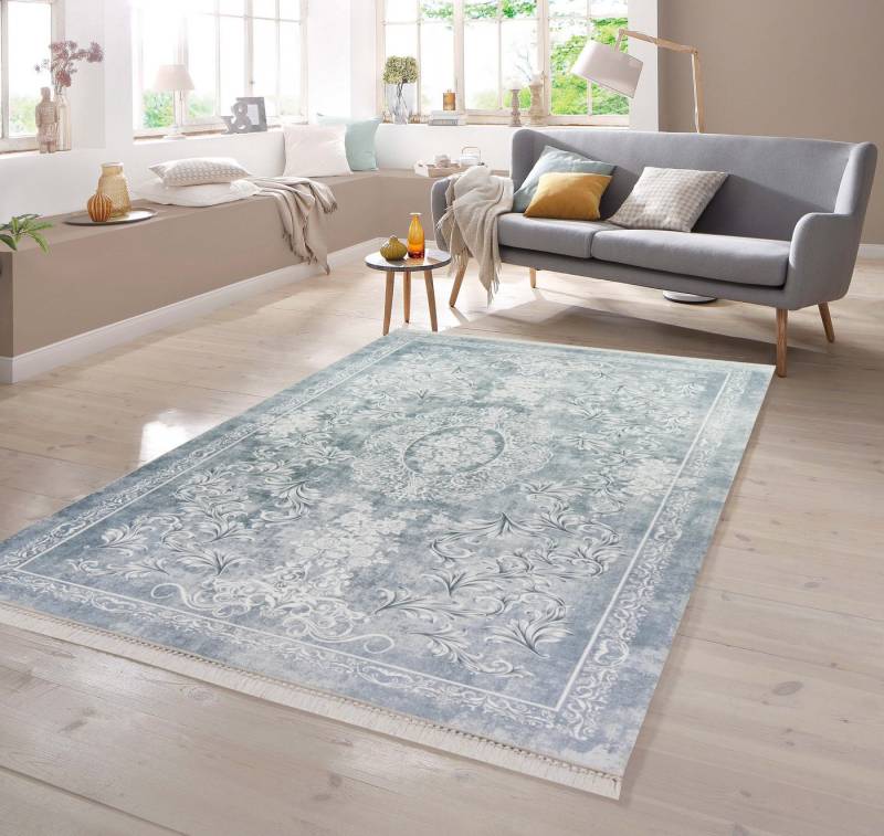 TeppichHome24 Teppich Teppich Blumen waschbar in grau, rechteckig von TeppichHome24