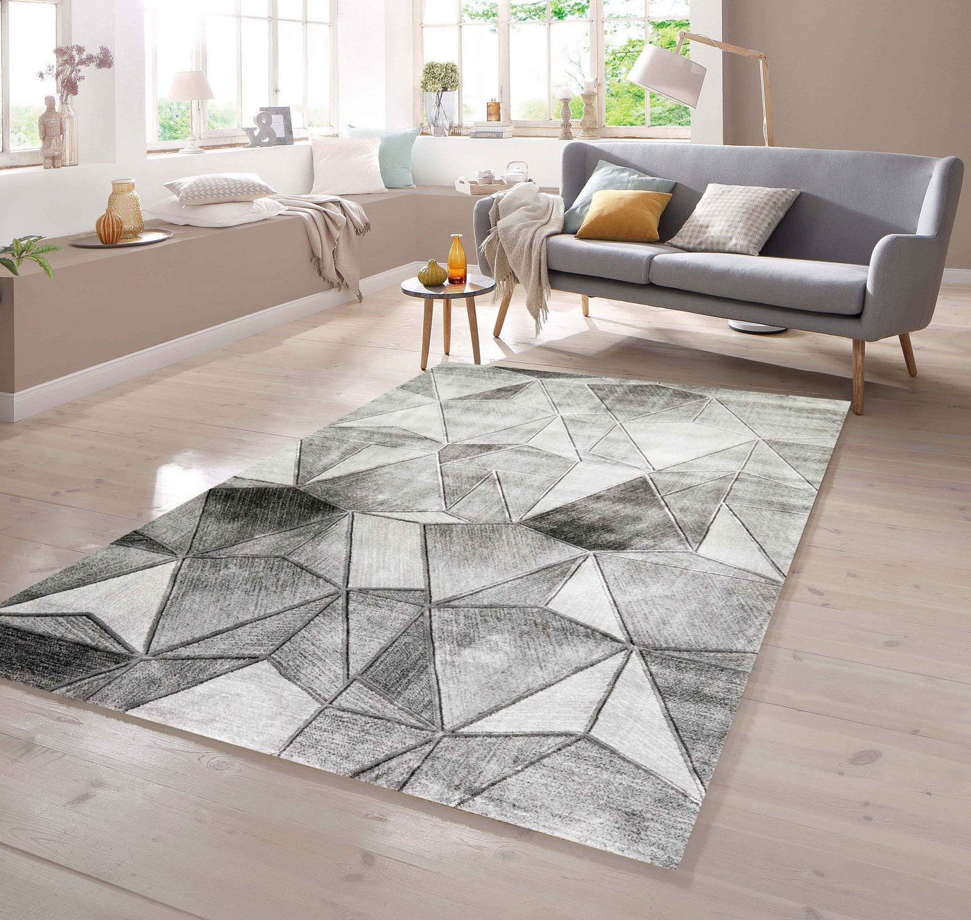 Teppich Teppich Designer Wohnzimmer Muster in grau, TeppichHome24, rechteckig von TeppichHome24