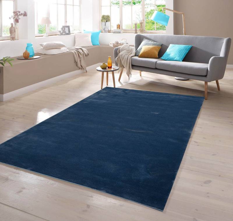 Teppich Teppich Kurzflor uni blau, TeppichHome24, rechteckig von TeppichHome24