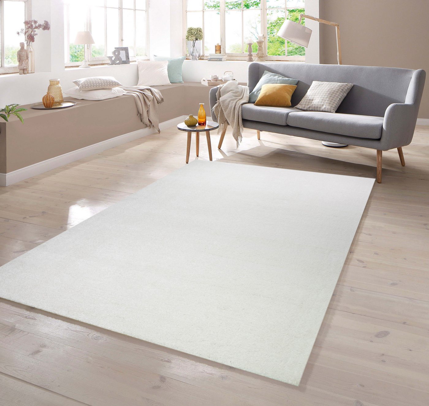 Teppich Teppich Kurzflor Uni Design in Creme, TeppichHome24, rechteckig von TeppichHome24