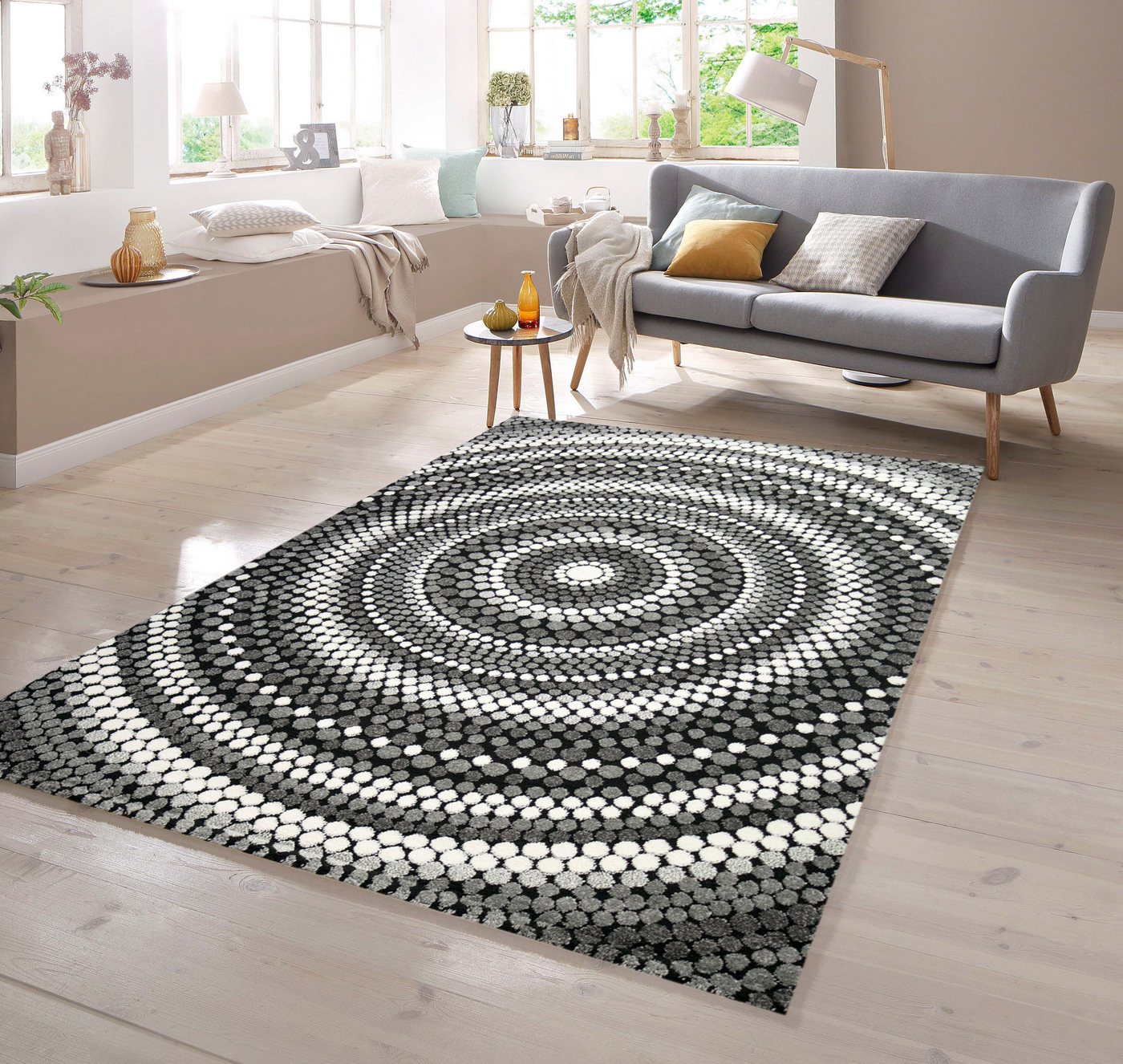 Teppich Teppich Mandala in grau creme, TeppichHome24, rechteckig von TeppichHome24