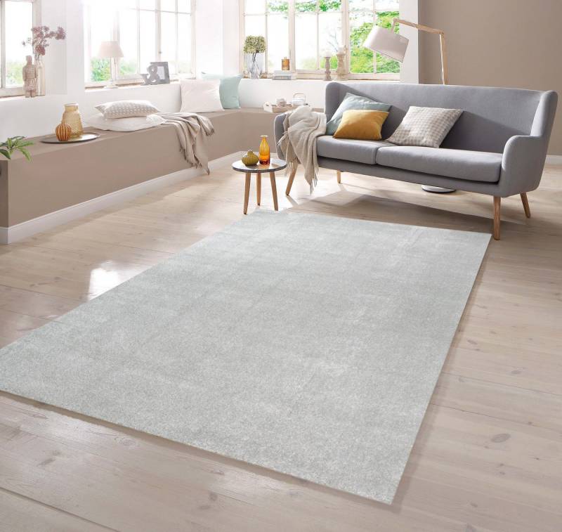 TeppichHome24 Teppich Teppich Kurzflor Uni Design in Silber, rechteckig von TeppichHome24