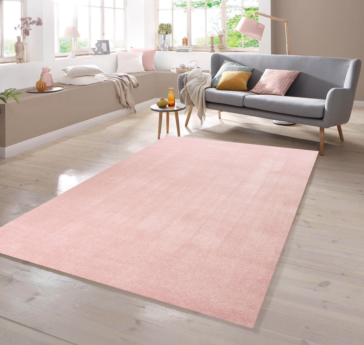 Teppich Teppich Kurzflor Uni Design in Rosa, TeppichHome24, rechteckig von TeppichHome24