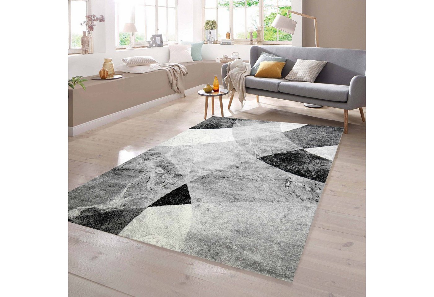 Teppich Teppich Rauten Design schwarz grau, TeppichHome24, rechteckig von TeppichHome24