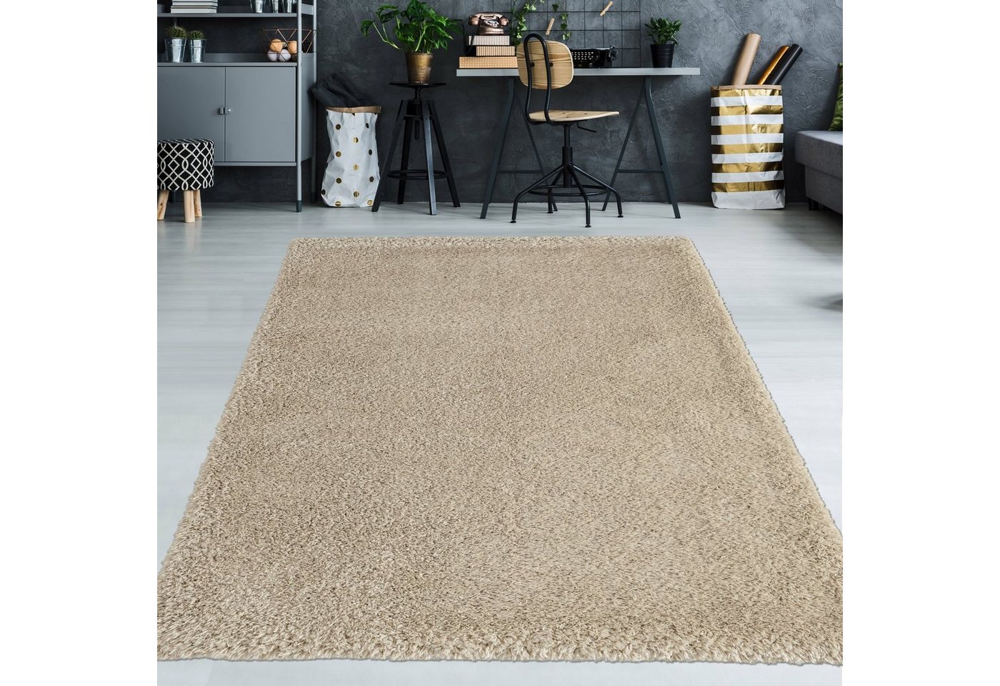 Teppich Recycle Flauschteppich in beige, TeppichHome24, rechteckig von TeppichHome24