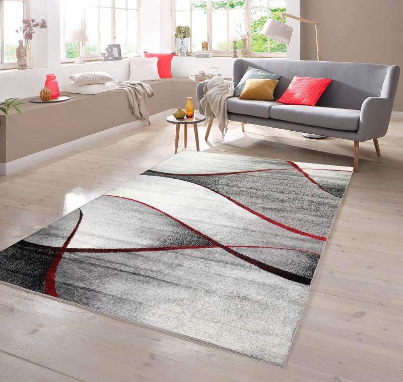TeppichHome24 Teppich Teppich Wellen Design in rot grau anthrazit, rechteckig von TeppichHome24