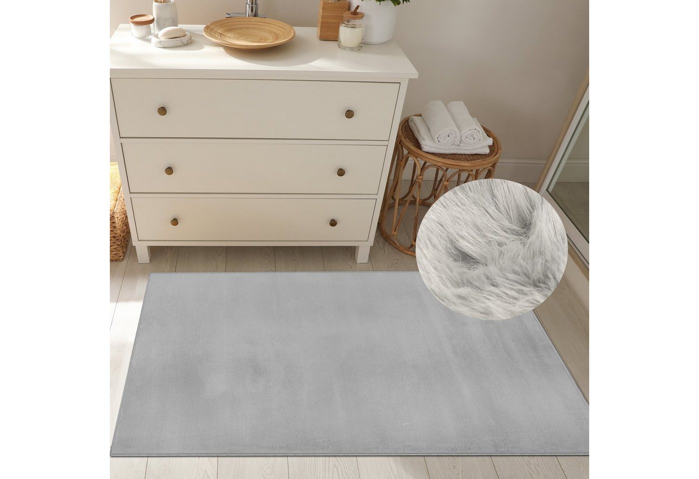 Teppich Klassischer weicher Bad-Teppich schön weich in grau, TeppichHome24, rechteckig von TeppichHome24