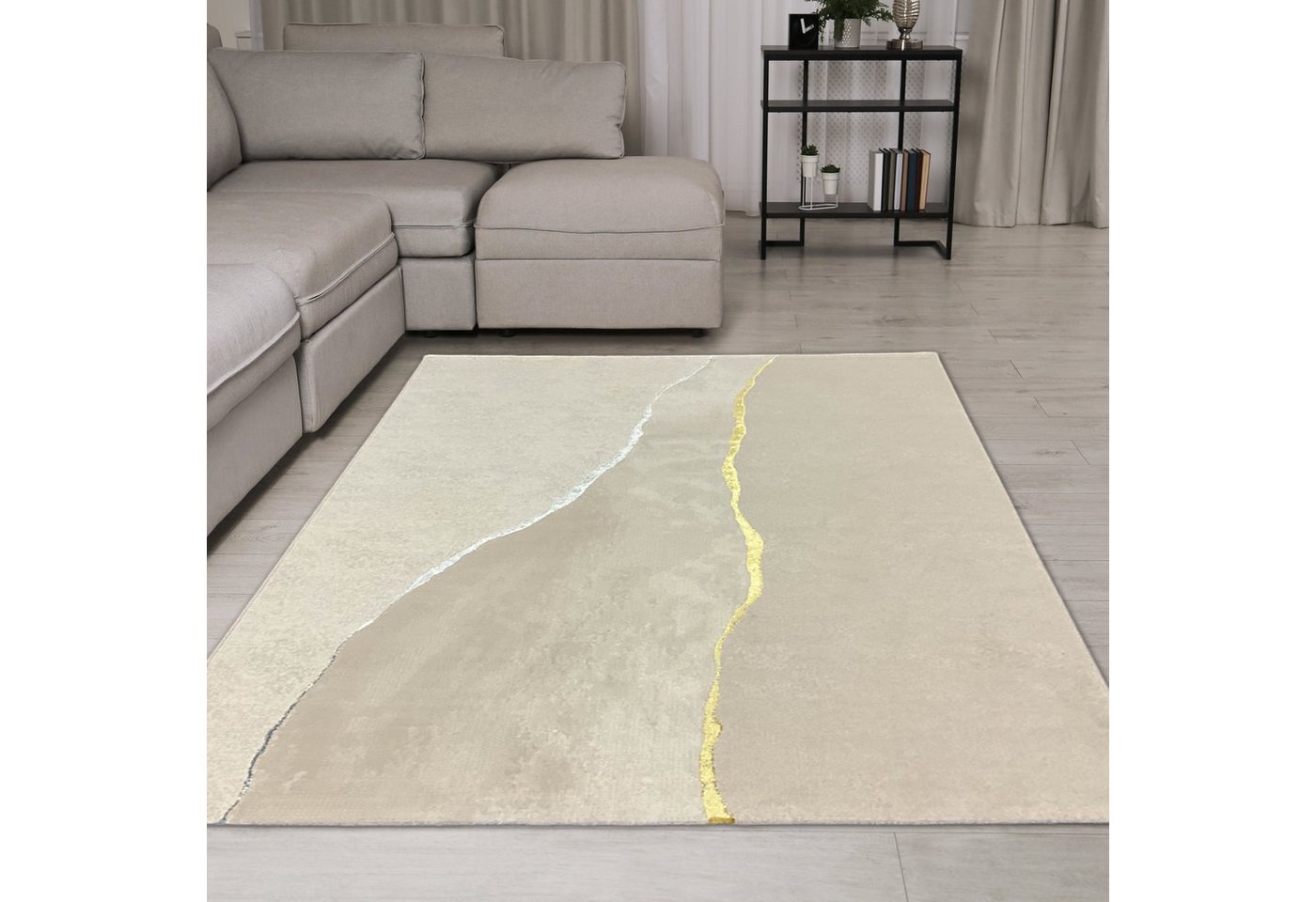 TeppichHome24 Teppich Eleganter Teppich mit Gold Silber Lichteffekt, rechteckig TeppichHome24 Teppich Eleganter Teppich mit Gold Silber Lichteffekt, rechteckig von TeppichHome24