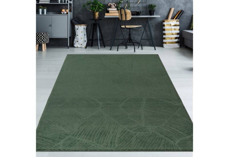 TeppichHome24 Teppich Schöner weicher Teppich mit Blattmuster in grün, rechteckig von TeppichHome24