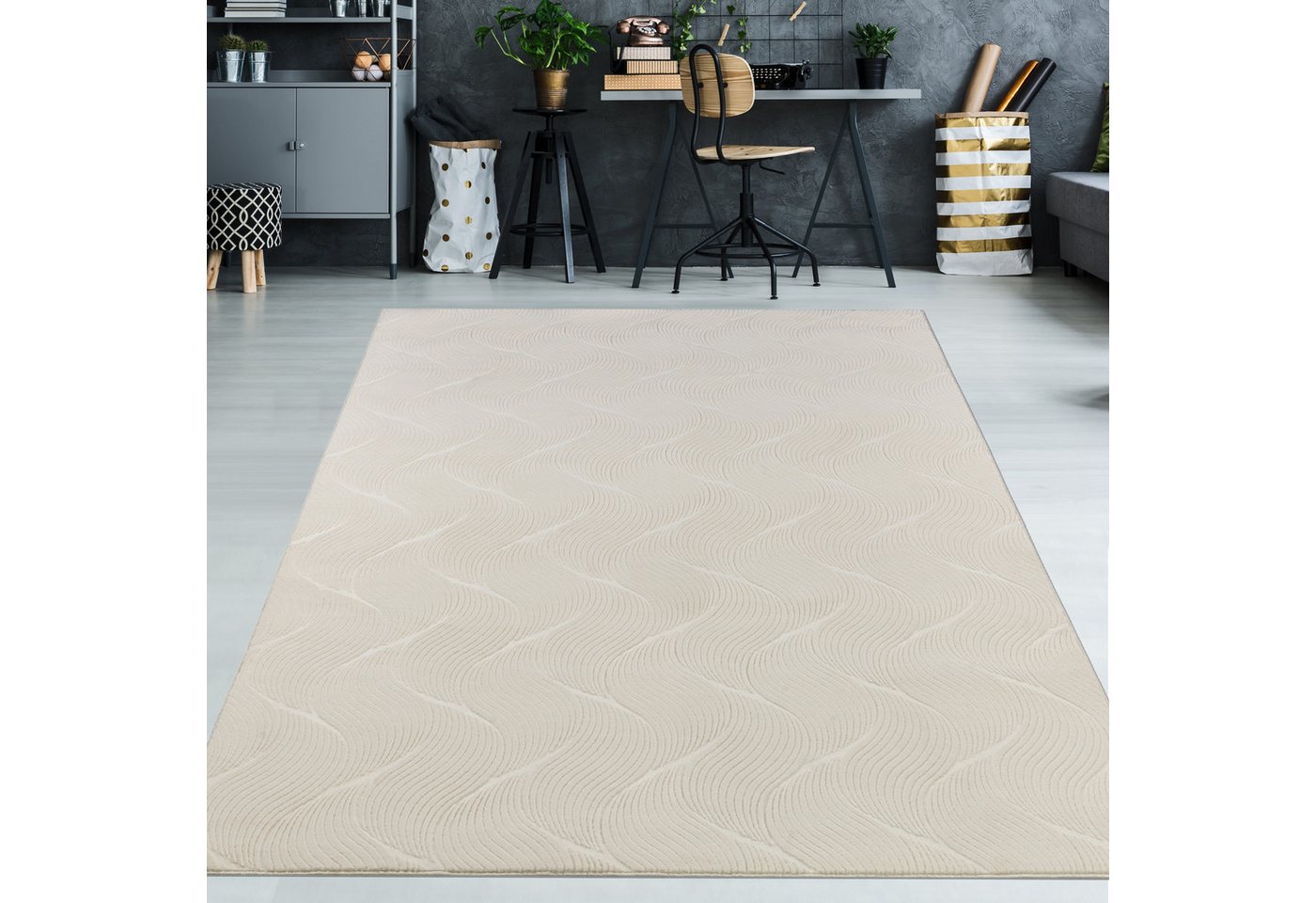 Teppich Schöner weicher Teppich mit Wellenmuster in creme, TeppichHome24, rechteckig von TeppichHome24