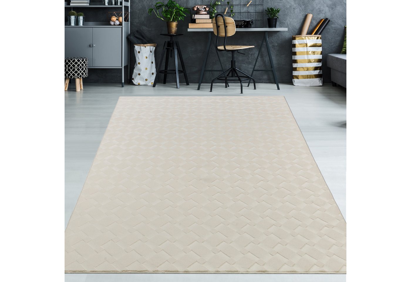 Teppich Schöner weicher Teppich mit Rautenmuster in creme, TeppichHome24, rechteckig von TeppichHome24