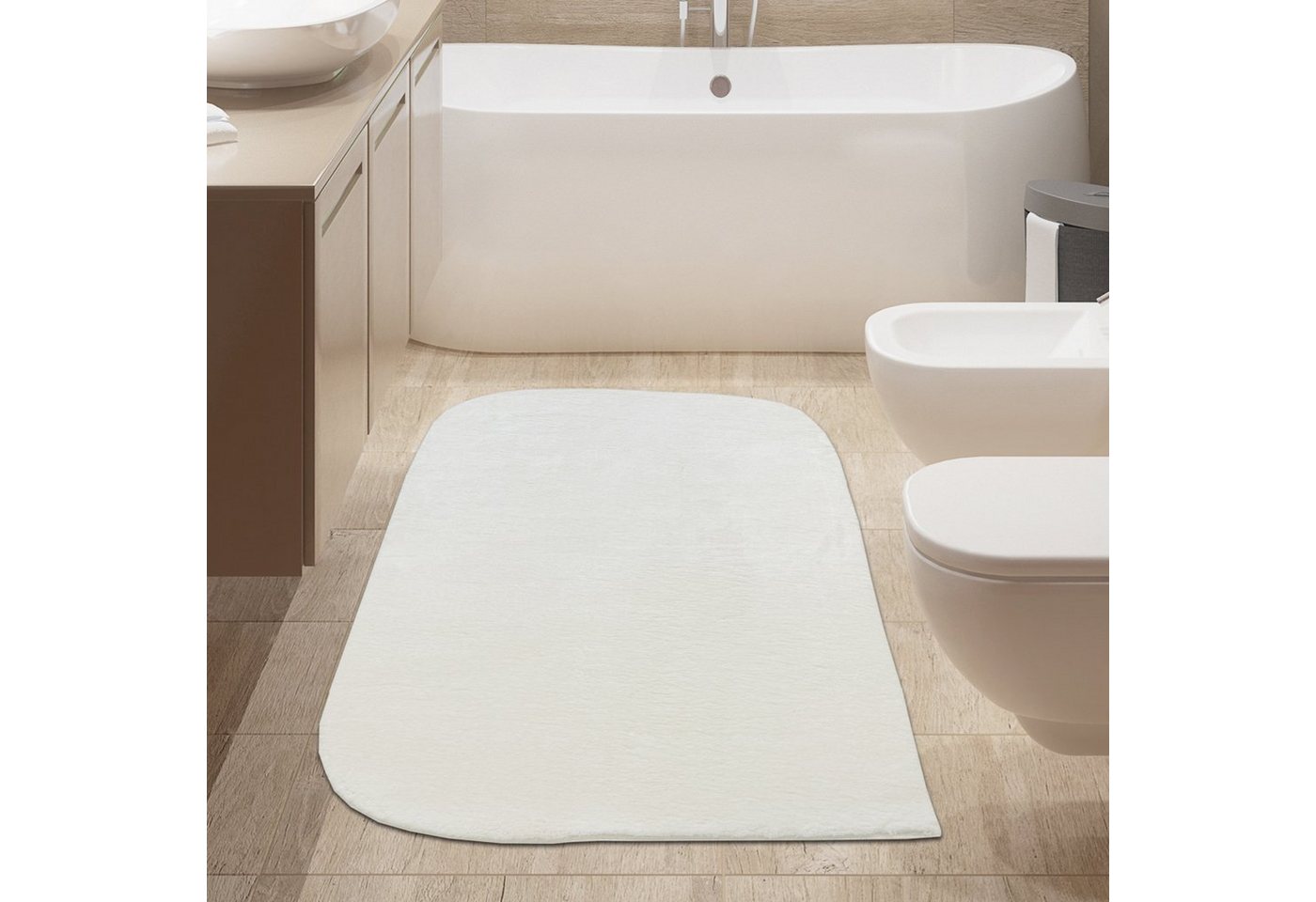Teppich Designer Badezimmer Teppich Tropfenform in creme, TeppichHome24, rechteckig, Höhe: 18 mm von TeppichHome24