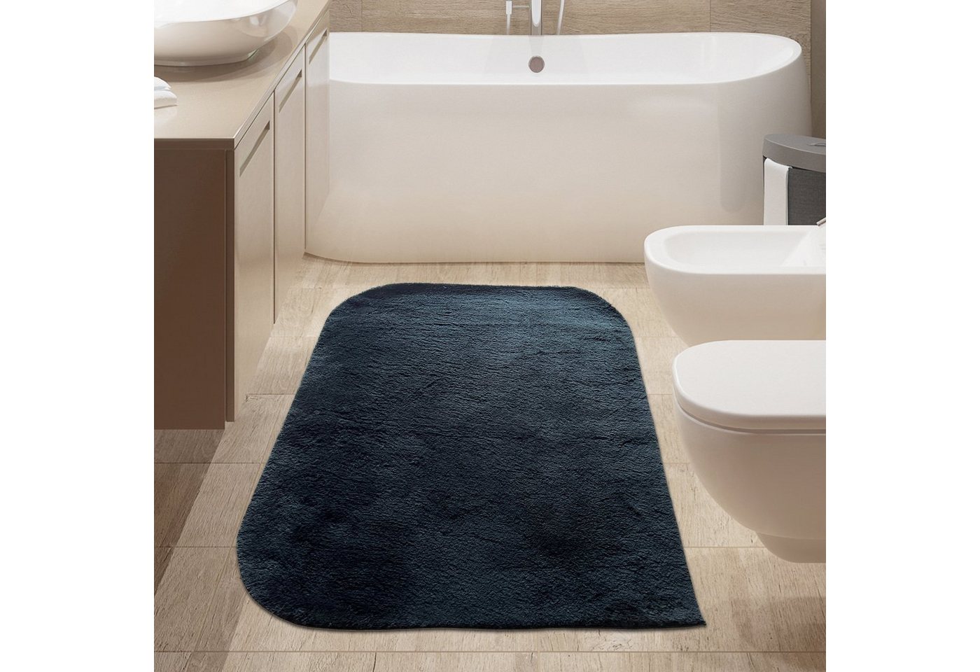 Teppich Designer Badezimmer WC-Teppich – weich – in schwarz, TeppichHome24, rechteckig von TeppichHome24