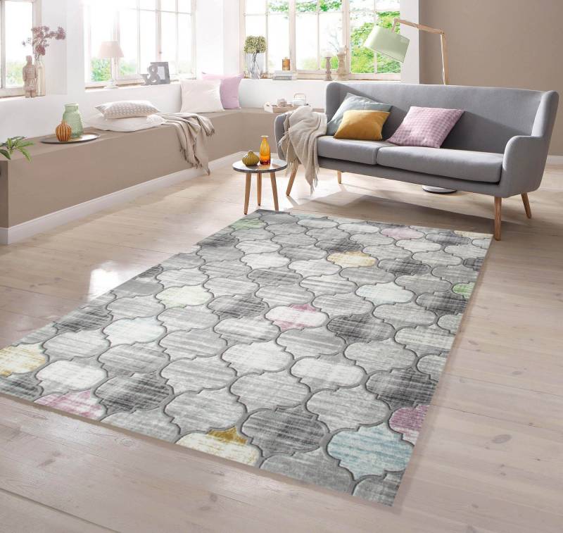 TeppichHome24 Teppich Designer Teppich Marokkanisches Muster in Grau Lila Senfgelb, rechteckig von TeppichHome24