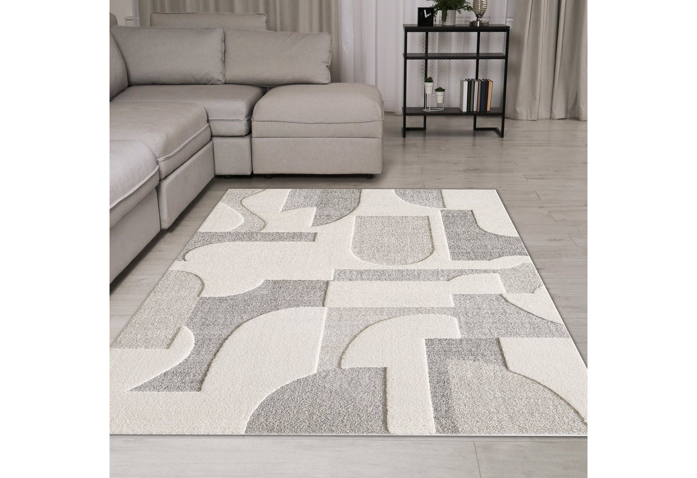 Teppich Designer Teppich in Creme mit geometrischen Mustern, TeppichHome24, rechteckig von TeppichHome24