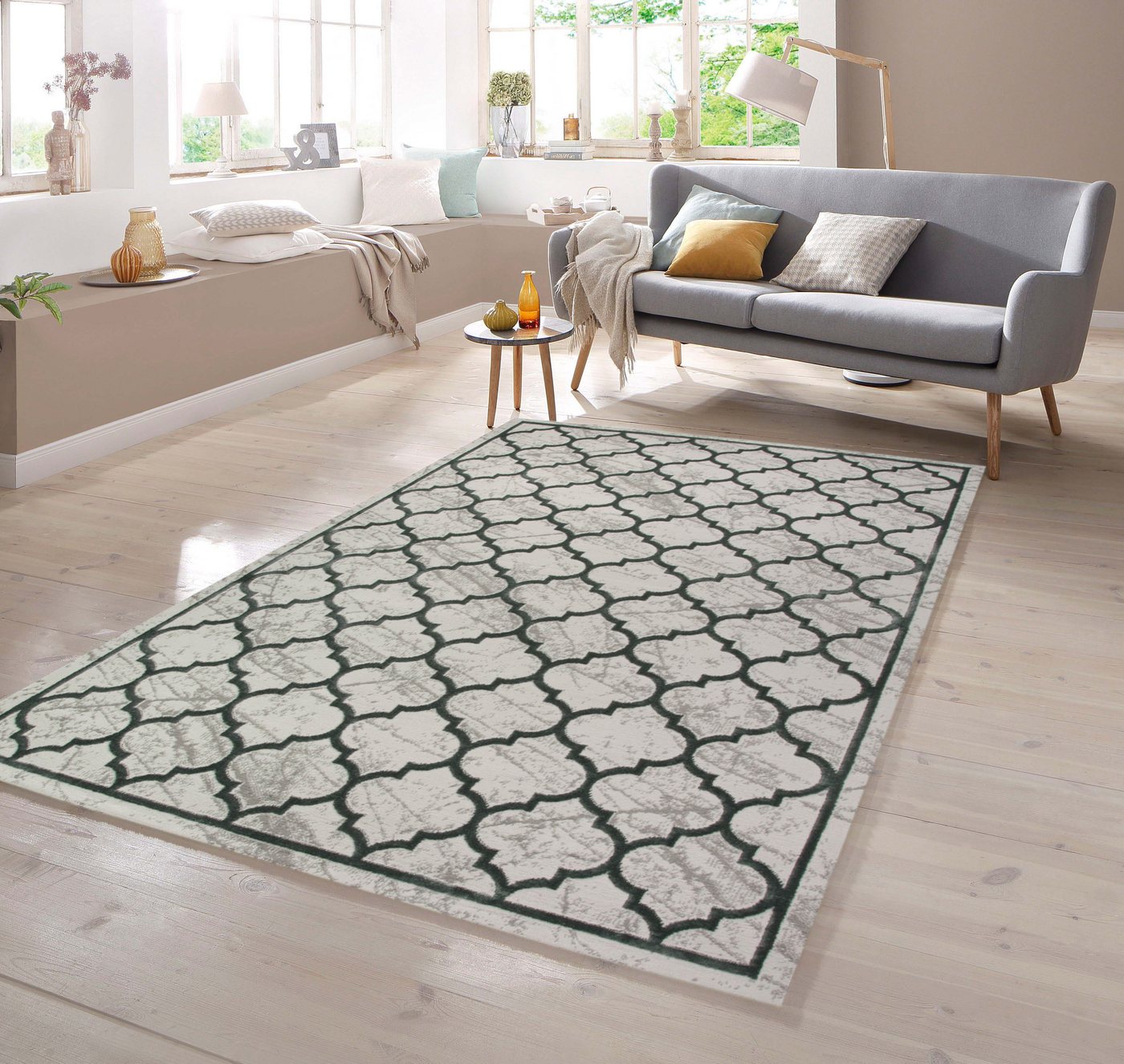 Teppich Designer und Moderner Teppich Marokkanisches Muster in Grau Türkis, TeppichHome24, rechteckig, Höhe: 10 mm von TeppichHome24