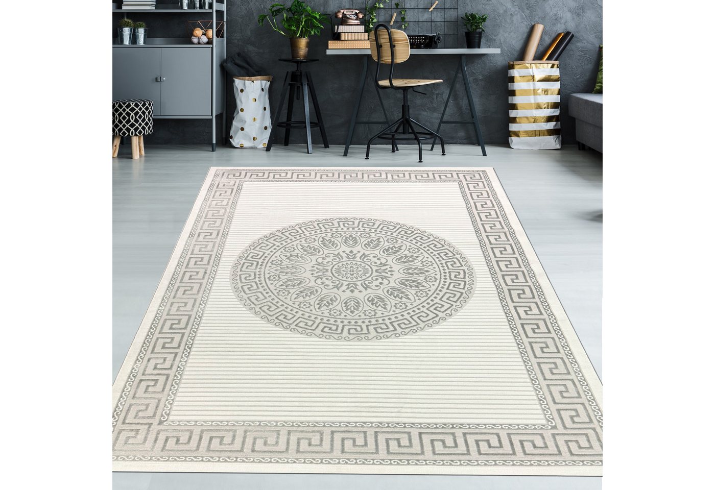 Teppich Glänzender Designer Teppich mit Orient Muster in grau anthrazit, TeppichHome24, rechteckig, Höhe: 8 mm von TeppichHome24