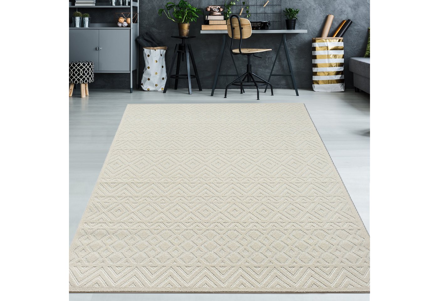 Teppich In- und Outdoor Teppich mit Blumen Muster in creme, TeppichHome24, rechteckig, Höhe: 5 mm von TeppichHome24