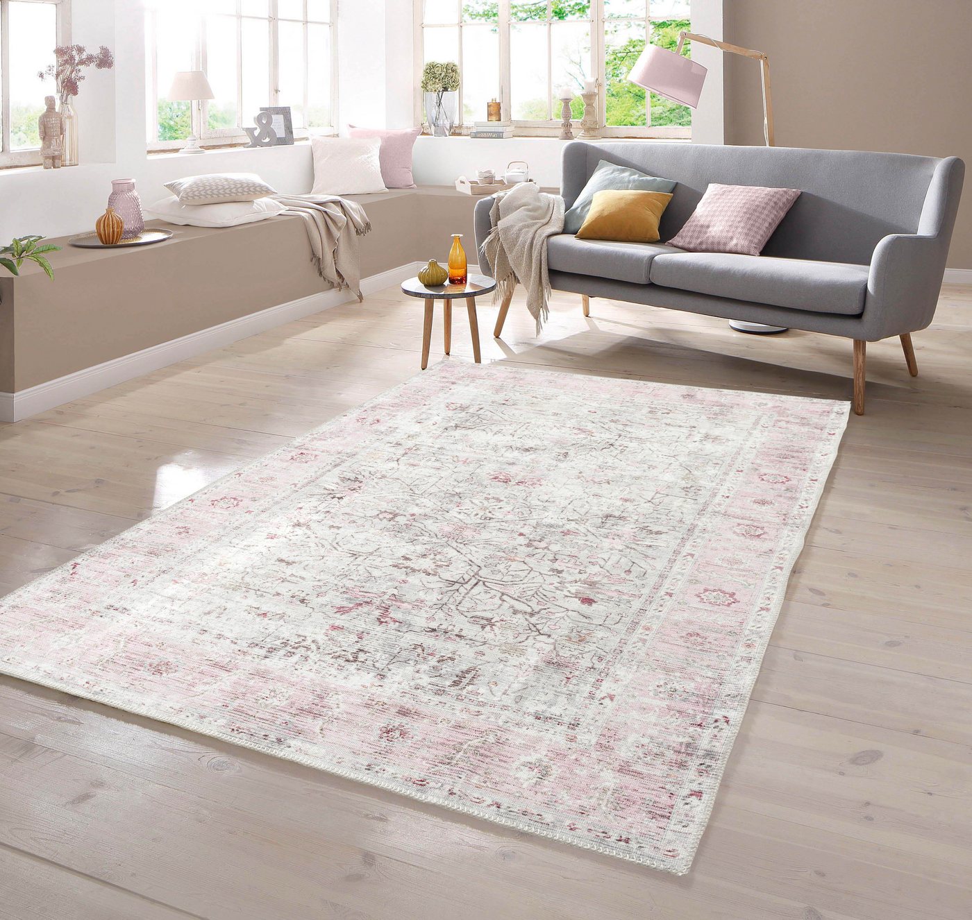 Teppich Klassischer Teppich mit Blumen Muster in creme pink, TeppichHome24, rechteckig, Höhe: 7 mm von TeppichHome24