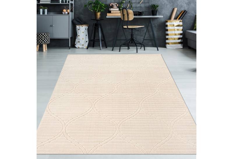 TeppichHome24 Teppich Niedriger Wohnzimmerteppich marokkanischem Muster Beige, rechteckig, Höhe: 10 mm von TeppichHome24