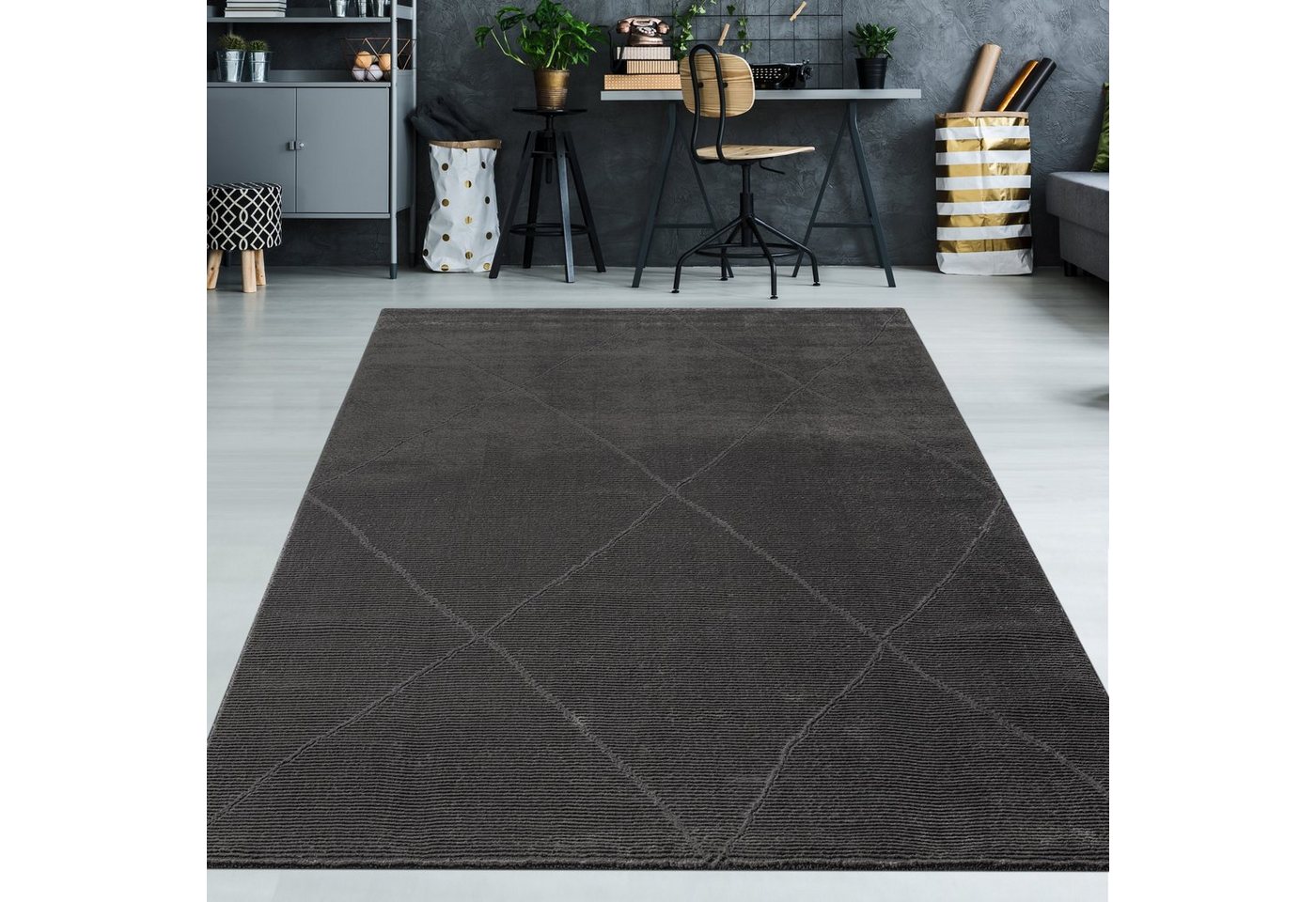 TeppichHome24 Teppich Recycle Teppich mit Ribs weich Rautenmuster in anthrazit, rechteckig, Höhe: 12 mm TeppichHome24 Teppich Recycle Teppich mit Ribs weich Rautenmuster in anthrazit, rechteckig, Höhe: 12 mm von TeppichHome24